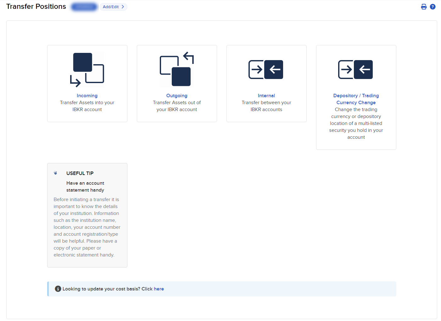 Image of the transfer positions panel in Portal. 